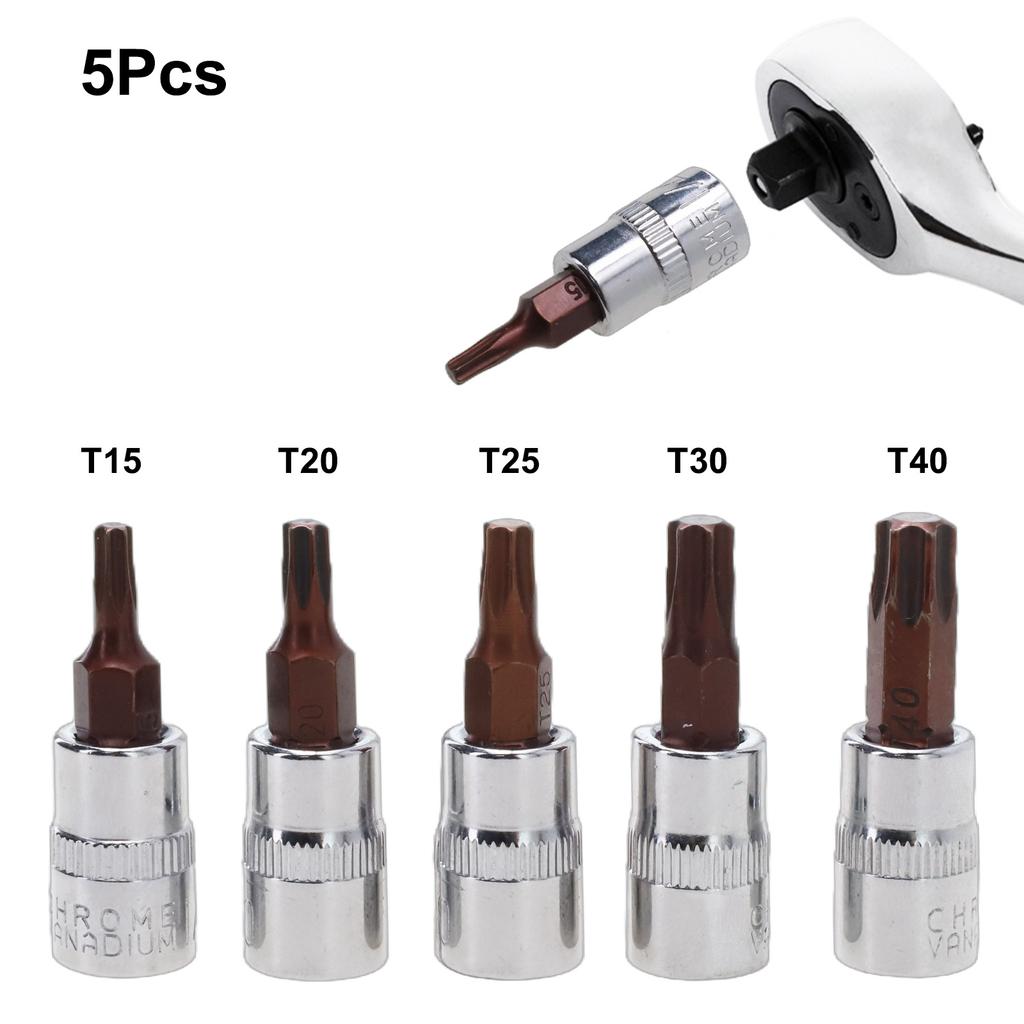 5pcs For Torx Screwdriver Bits 1/4 Inch Drive Socket Head Tools For T15 For T20 For T25 For T30 T40 Power Tool Accessories