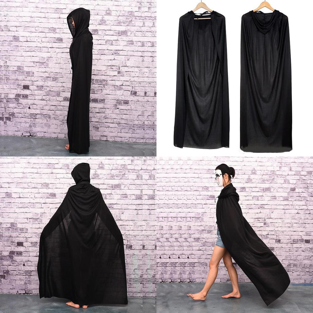 Halloween Cloak Cosplay Grim Reaper Vampire Witch Wizard Robe Party Adult Children Black Cloak Cape