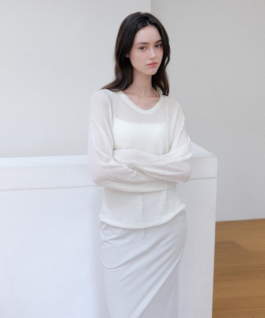Meojiaenminggeul Robin Sheer Dry Terry Boucle Knit Top (Ivory)