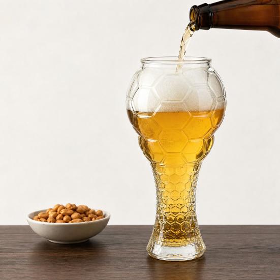 Soccer Trophy Glass Mug Heavy Shaped Pint 400/600ml Capacity Beer Duty Football Cup