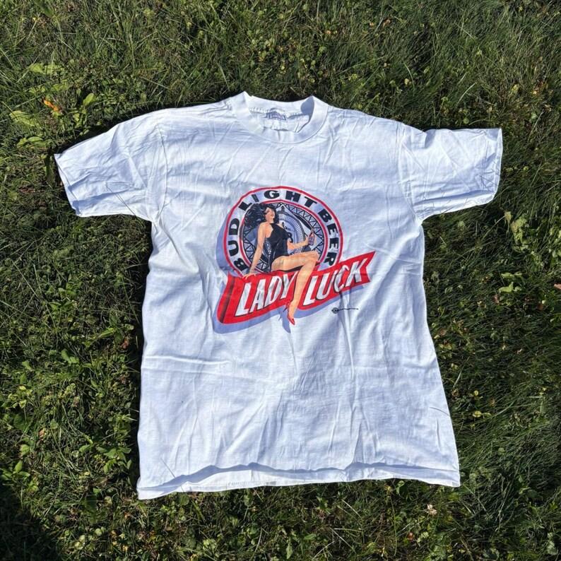 Vintage Lady Luck Bud Light Beer Single-Stitch Paper Thin Made