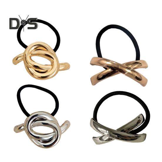 3/4Pcs Hair Rope Golden Metal Decor Hair Tie Cuff High Elasticity Hair Rope Bands Black Hair Accessories Ponytail Holder