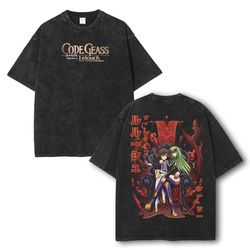 Camiseta de Anime Caliente Code Geass Modelo Nuevo Lavada Talla Grande Personalidad Ropa Unisex Ropa para todo el año Lavada Moda Retro suave