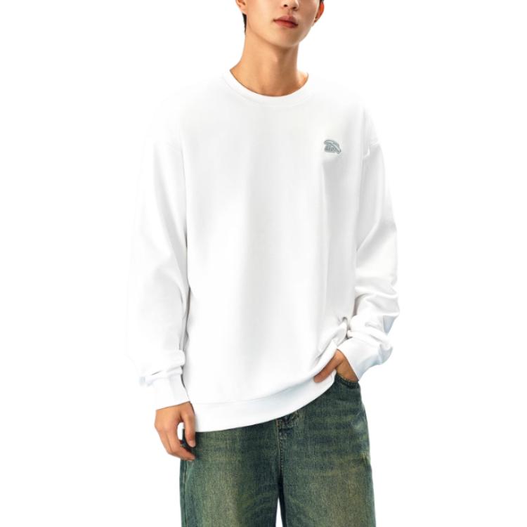 Anta Comfortable Casual Round Neck Pullover Simple Loose Sweatshirt Unisex Sweatshirt Snow-White 972448712-9