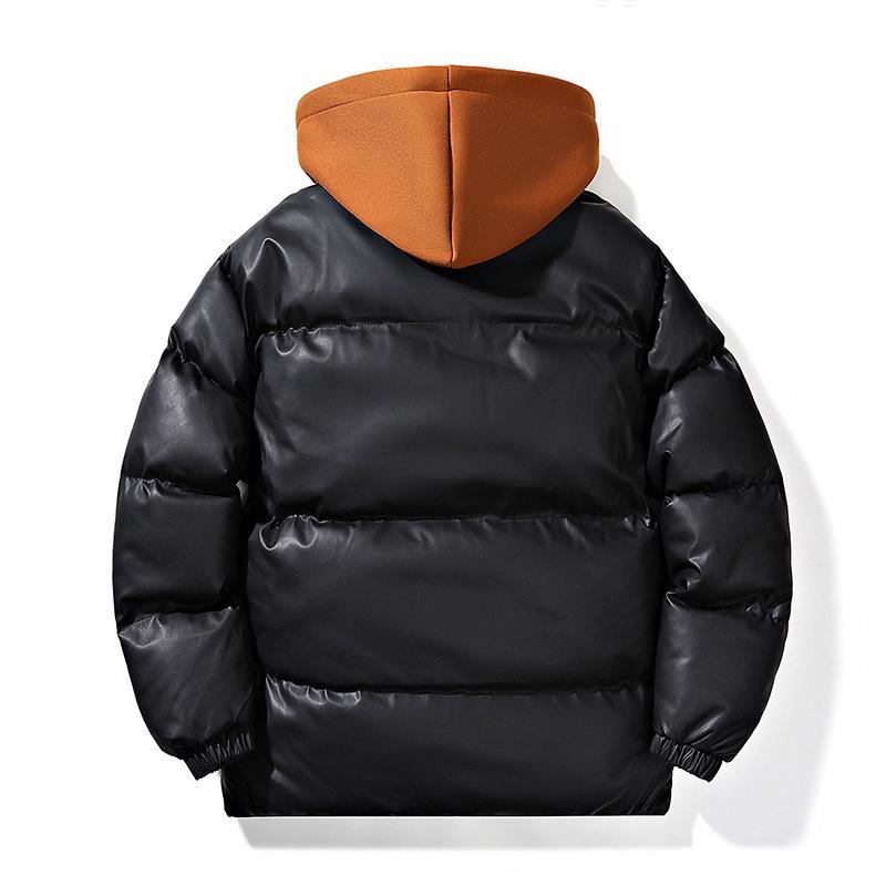 Herrjacka med europeisk-amerikansk lapptäcke och färgblock och avtagbar huva - Höst-/vinterkläder för utomhusbruk