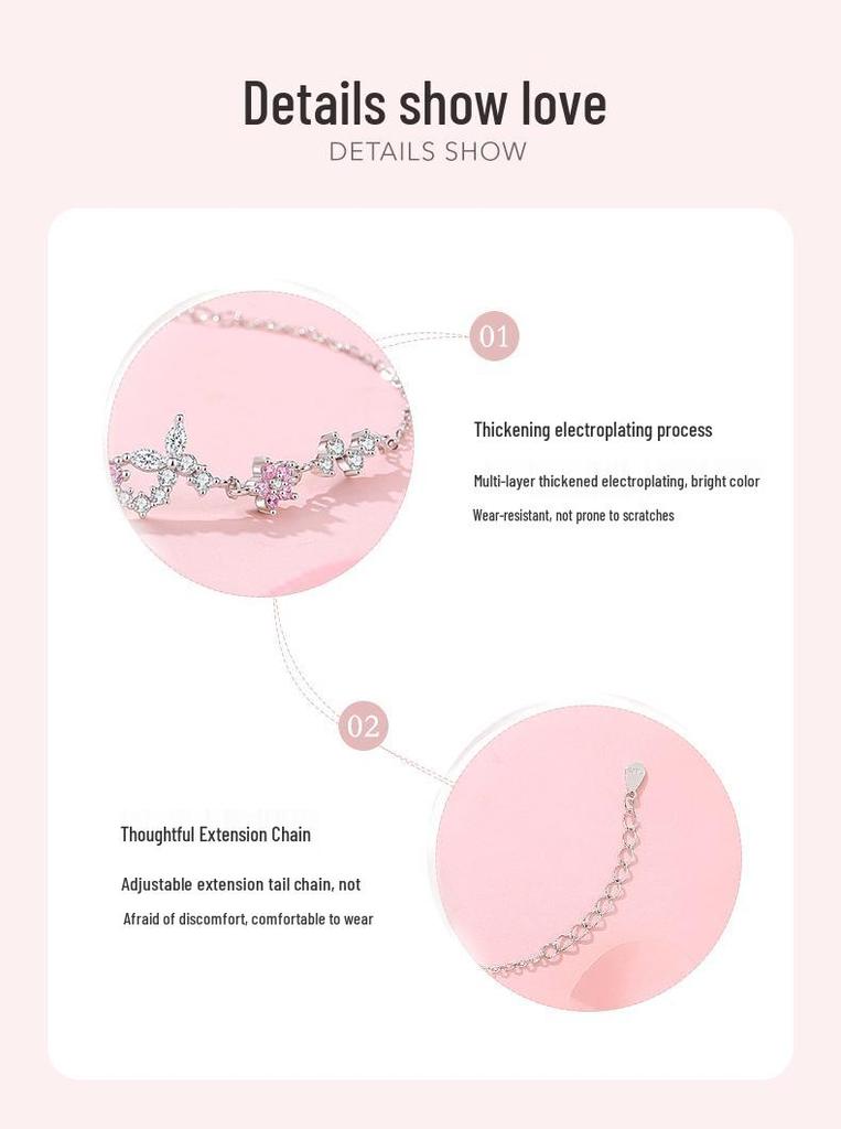 Tichia 925 Sterling Silver Cherry Blossom & Butterfly Bracelet for Women - Versatile, Sweet Floral Design