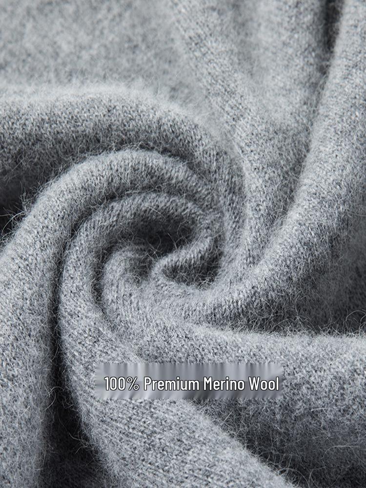 Men's American Tommy Wool Round Neck Thickened Cashmere Sweater - Casual Solid Color Knit Pullover