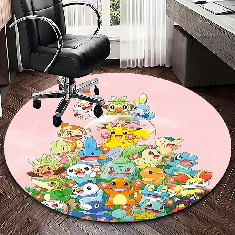 1pc Pokemon Go Pikachu Charmander Eevee Umbreon Espeon Jolteon Flareon Round Carpet Office Chair Mat Non-Slip Rug