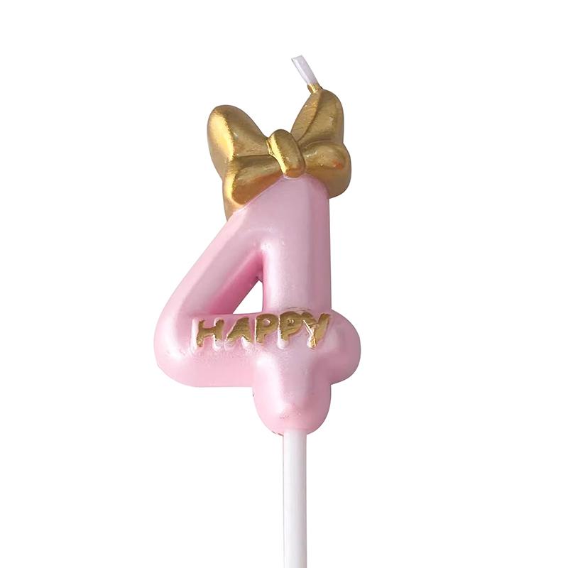 Gold Pink Bow Number Candles Birthday Candle Cake Decoration Digital 0-9 Cake Topper Decor Baby Shower Anniversary Day Decor