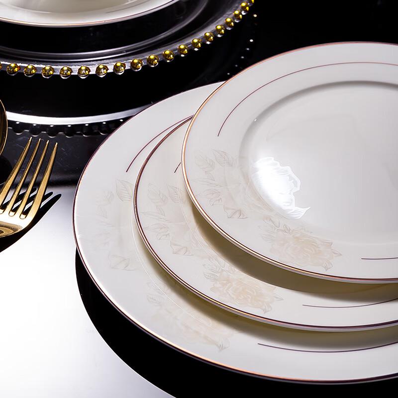 LISM Set de cină ceramică de 56 de piese în stil chinezesc cu bordură aurie