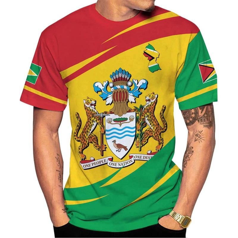 3D Print Personalized Guyana Tee Shirts For Men Guyanese Coat Of Arms National Flag T-Shirt New In Mens Short Sleeve T Shirt Top