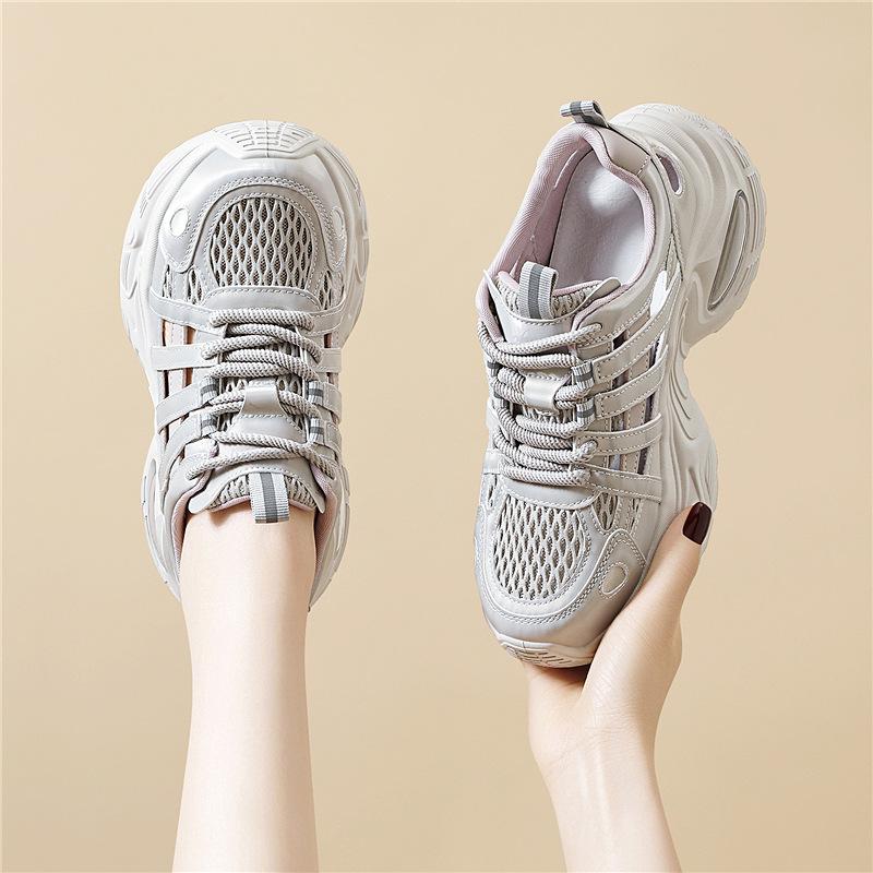 

Genuine leather, breathable air cushioning, foam soles, platform daddy shoes, women s summer new versatile sports and casual shoes 34