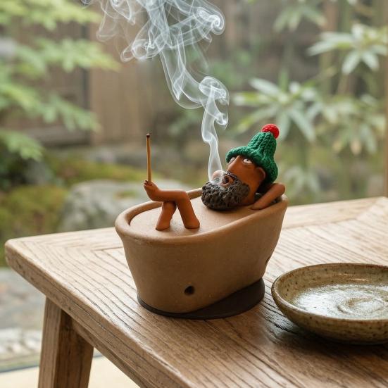 Funny Desk Accessory Lazy Bath Man Incense Burner, Resin Old Statue Stick Holder, Novelty Gift for Friends Creative Desktop Decoration with