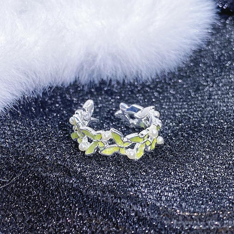 Small Fresh Green Enamel Oil Dripping Butterfly Open Ring Niche Design Unique Senior Sense Student Party Ring Woman