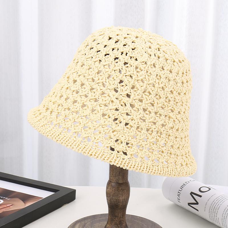 Summer New Knitted Hollow Bucket Hat Thin Anti-ultraviolet Sunshade Basin Hat Fashionable Breathable Bucket Hat