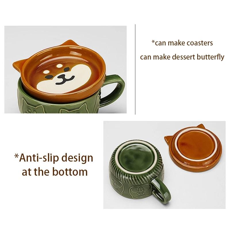 Mug à café chat de dessin animé japonais avec couvercle à motif chat animal petite assiette tasse de petit-déjeuner mignonne tasse à café créative tasse à lait cadeau