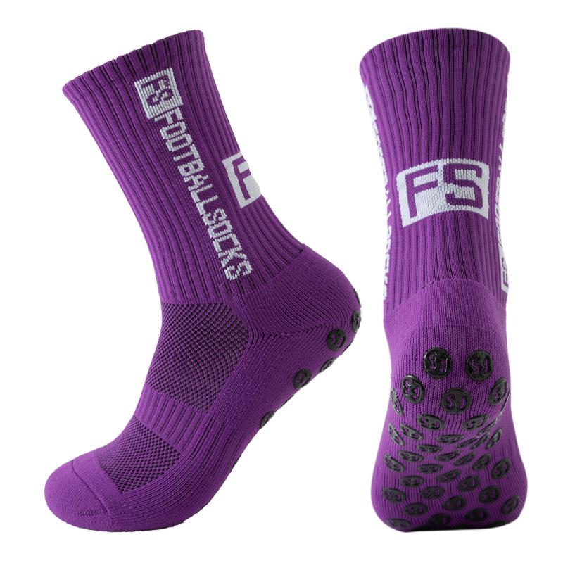 Non-Slip Mid-Calf Sports Football Socks with Terry Bottom and Round Silicone Grip