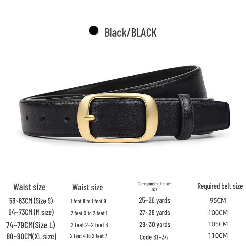 Women s Genuine Leather Belt with Decorative Black Buckle - Versatile Design for Jeans. 105cm чёрный