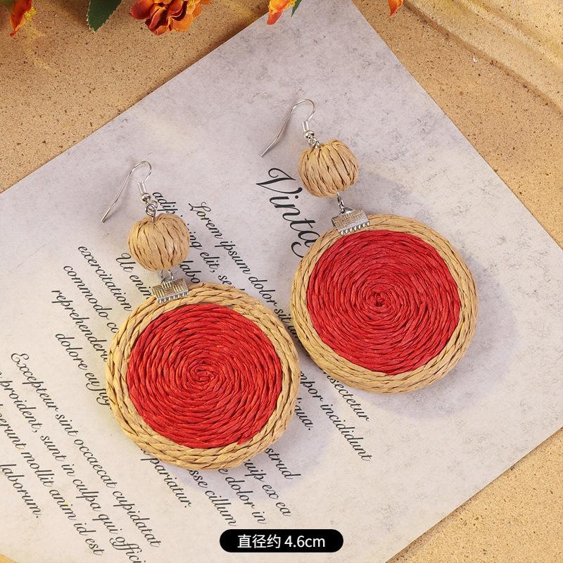Vintage vacation style grass vine woven earrings Bohemian seaside niche exaggerated stud earrings women's earrings