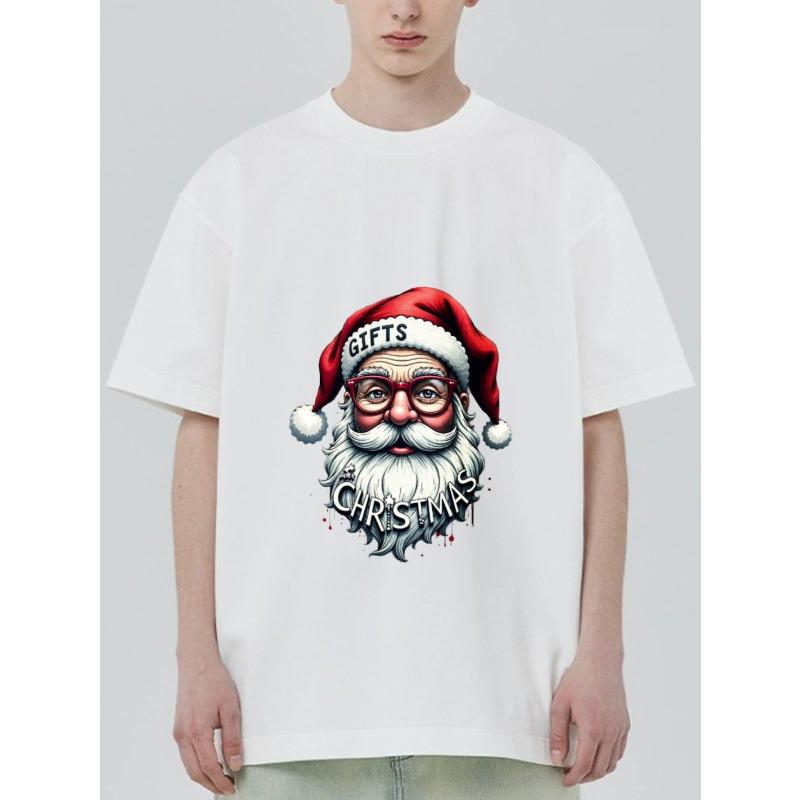 

Christmas T Shirt Black Santa Claus with Glasses and Gifts Text Holiday Party Wear S