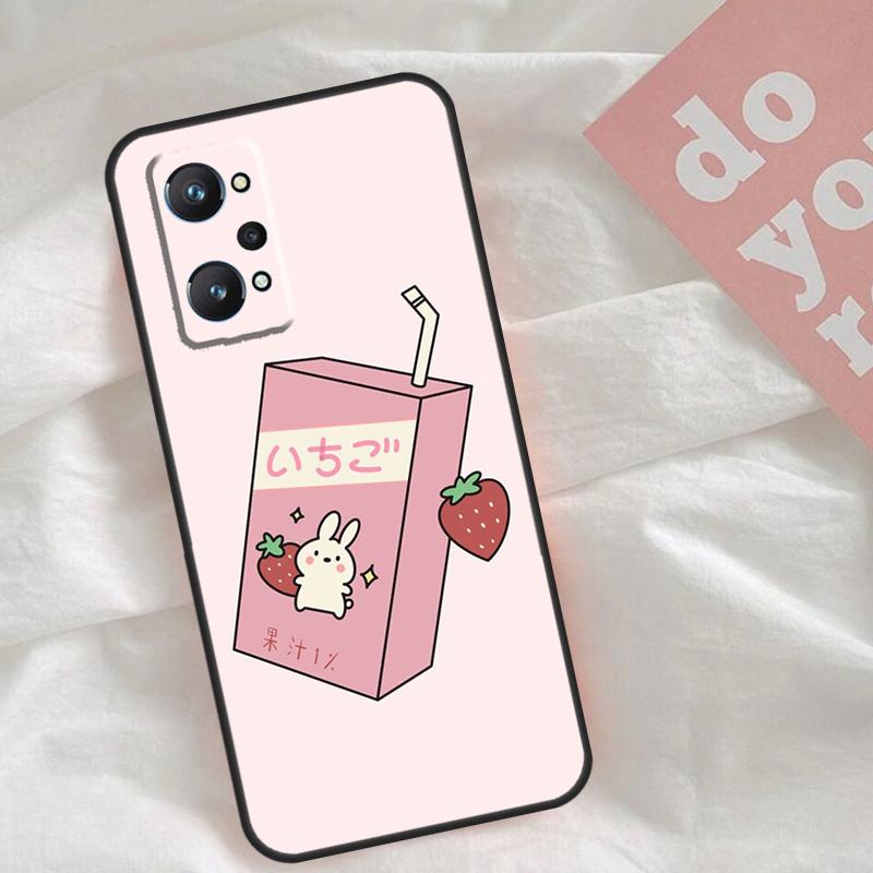Cute Strawberry Milk Box Case For Realme C65 C67 C71 C63 C61 C55 C51 C53 C35 C75 11 12 13 14 15 Pro Plus GT6 GT7 Pro