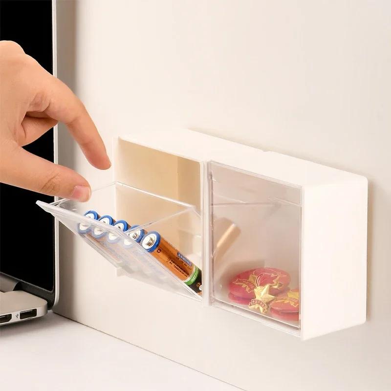 Wall Mounted Storage Box Dustproof Storage Cabinet Bathroom Cotton Swab Container Cosmetics Makeup Box Stationery Organizer Box
