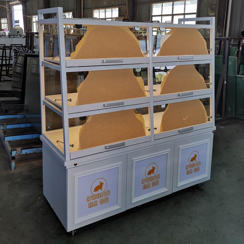 In-Stock Bakery Display Cabinet: Solid Wood & Wrought Iron Island with Drawers for Bread, Pastries, and Fried Goods