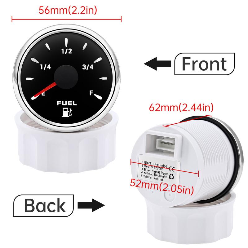 7 Color Backlight 52mm Fuel Level Tank Oil Level Gauge E-F Pointer Digit Gar Fuel Meter For 0-190 Ohm Oil Level Sensor Car Marin