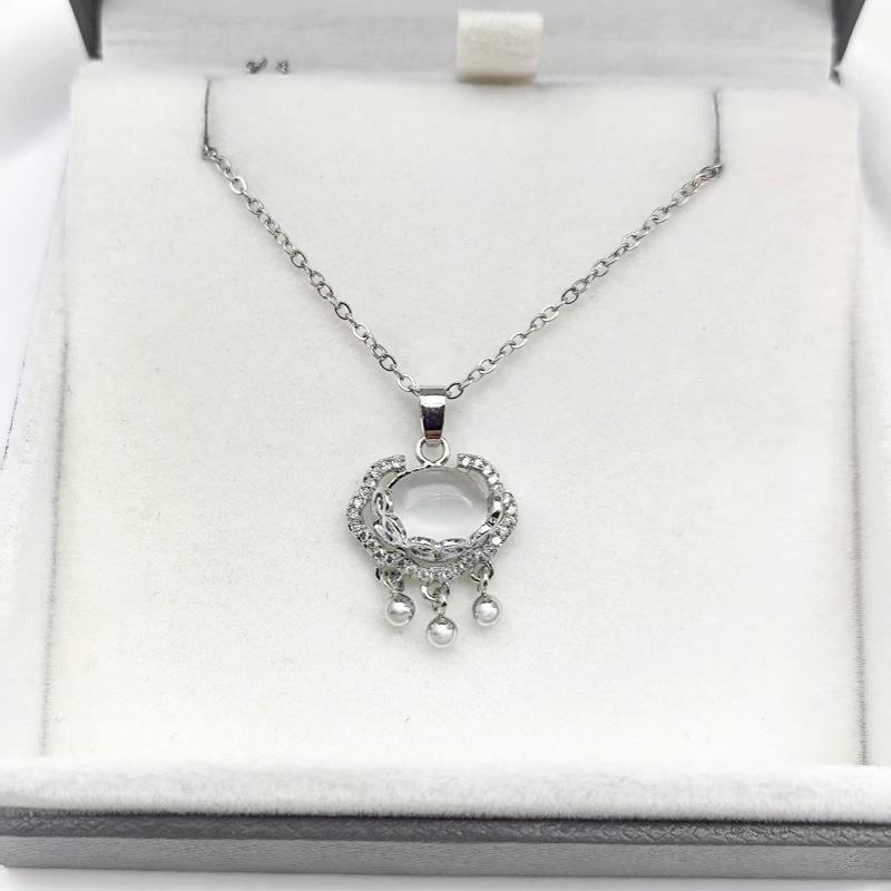 

1 Pcs Fashion Copper Pendant Opal Safety Lock Necklace Female Steel Clavicle Chain Girls Elegant Minimalist Accessories