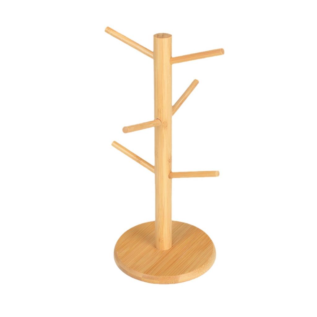 Eco-Friendly Bamboo Cup Holder Tree, Sturdy Desktop Mug Organizer, Modern Wood Cup Rack for Kitchen Coffee Bar Decor