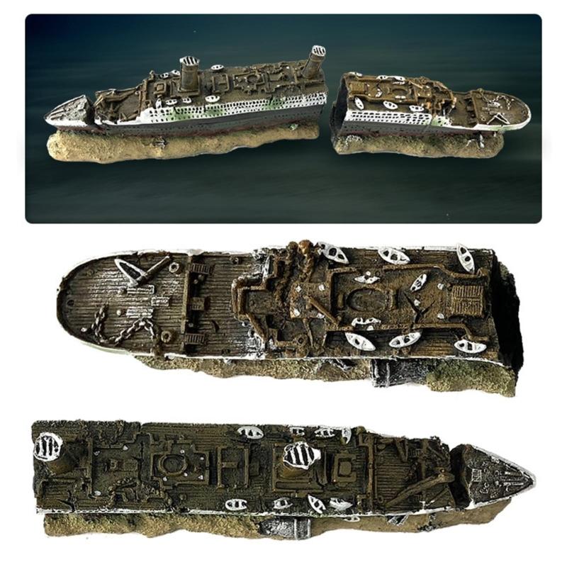 Resine Titanics Nave Sommersa Accessorio Acquari Autentiche Decorazione Scena Sottomarina Elementi Centrali per Acquari