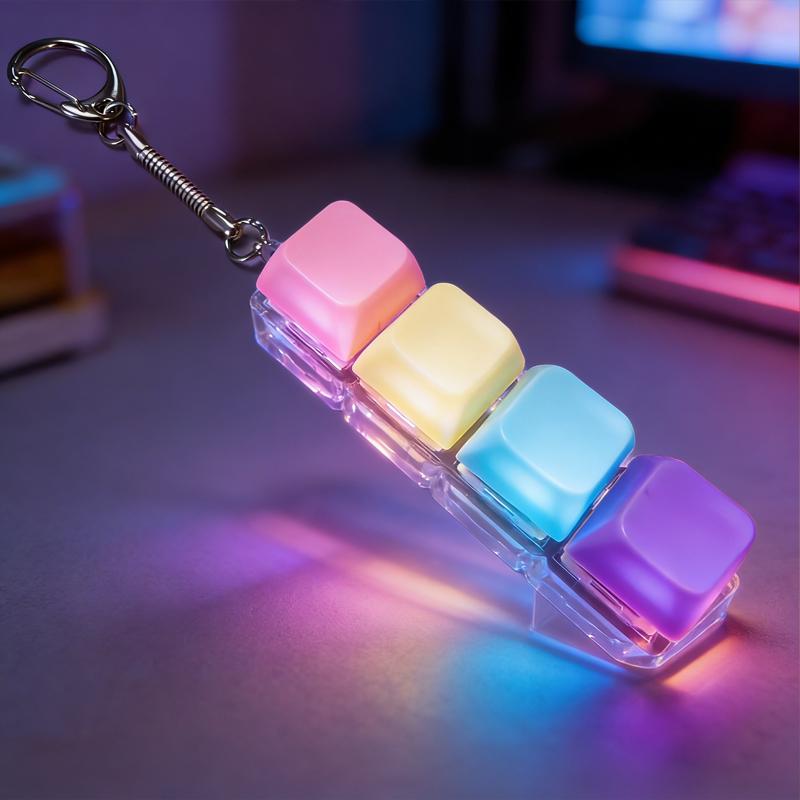 LED Light Up Keyboard Keychain with Clickable Buttons - Stress Relief Fidget Toy, Portable Desk Accessory, Office Decor Gift