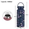1000ml Stainless Steel Insulated Bottle Thickened Large Capacity Sports Water Bottle Wide Mouth with Handle Printed Cup