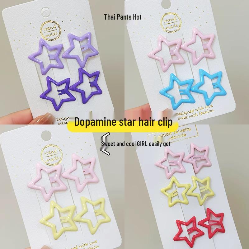 Y2K Dopamine Color Pentagram Small Hair Clip for Women & Kids - Cute Bangs & Side Hair Accessory