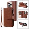For iPhone 16 Pro Magnetic Leather Case Mobile Cover with Detachable Zipper Wallet Strap