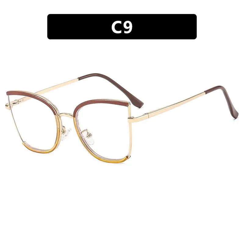  Retro Oversized Cat Eye Women Metal Glasses Frame Fashion Clear Anti-Blu-Ray Eyewear Men Optical Computer Square Frames
