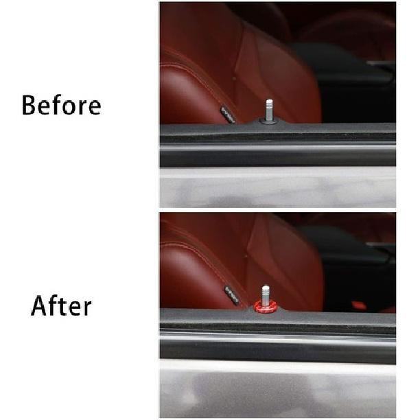 2x Door Lift Bolt Lock Pin Trim For Dodge Challenger 2014-  Red Carbon Fiber
