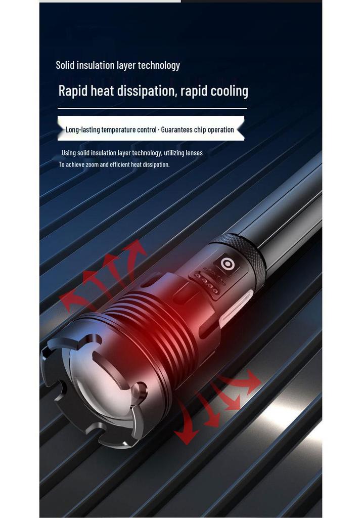 XHP90 Explosion-Proof Rechargeable LED Flashlight: Super Bright, Waterproof, Telescopic Zoom, Aluminum Alloy, Handheld Light for Outdoor Use.