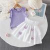 Girls' Fashion Two-Piece Set - Spring/Summer Children's Sweet Sleeveless Top + Short Skirt Set