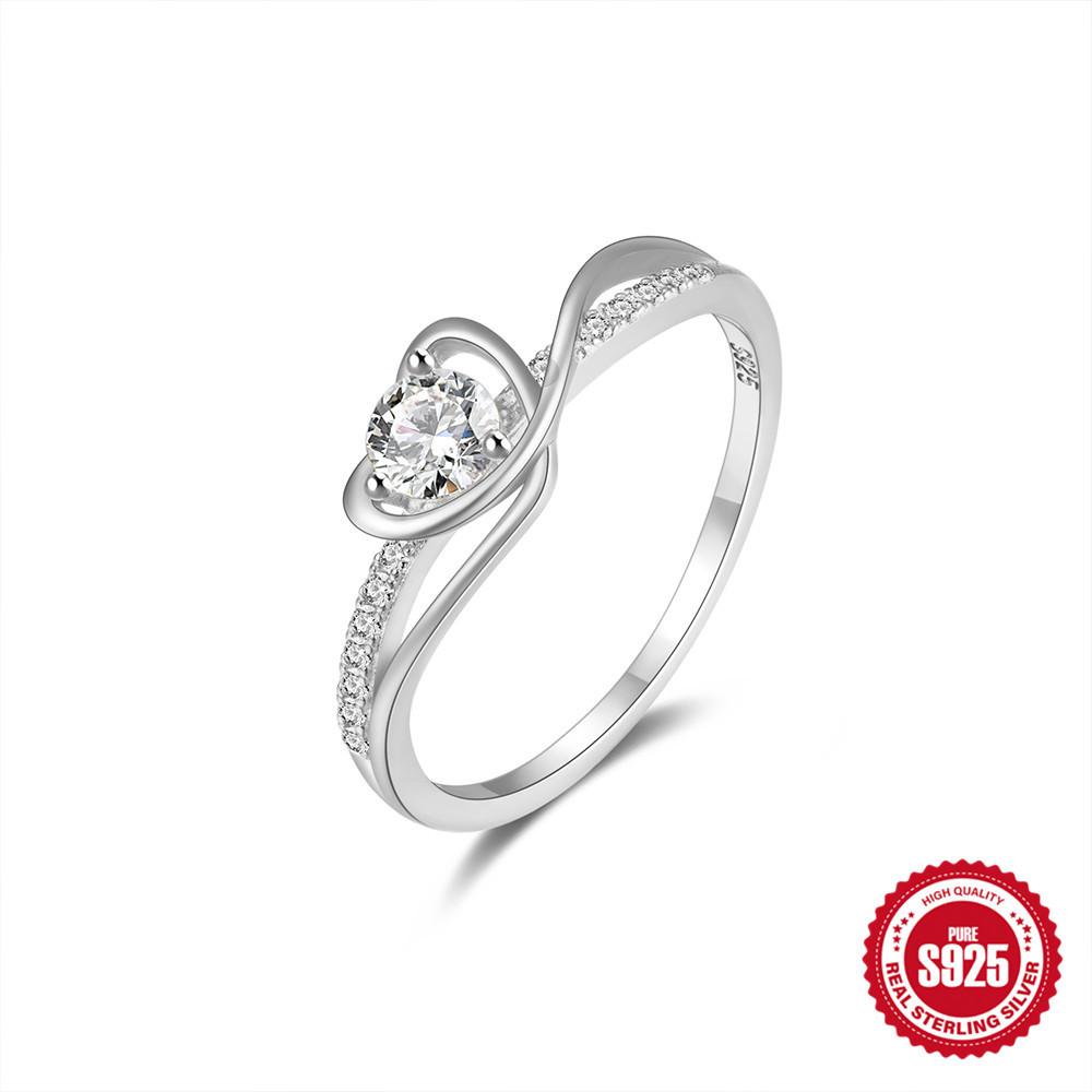 Luxury Premium Gift S925 Sterling Silver Heart Luxury Diamond Enlaid Ladies Wedding Engagement Ring Ring