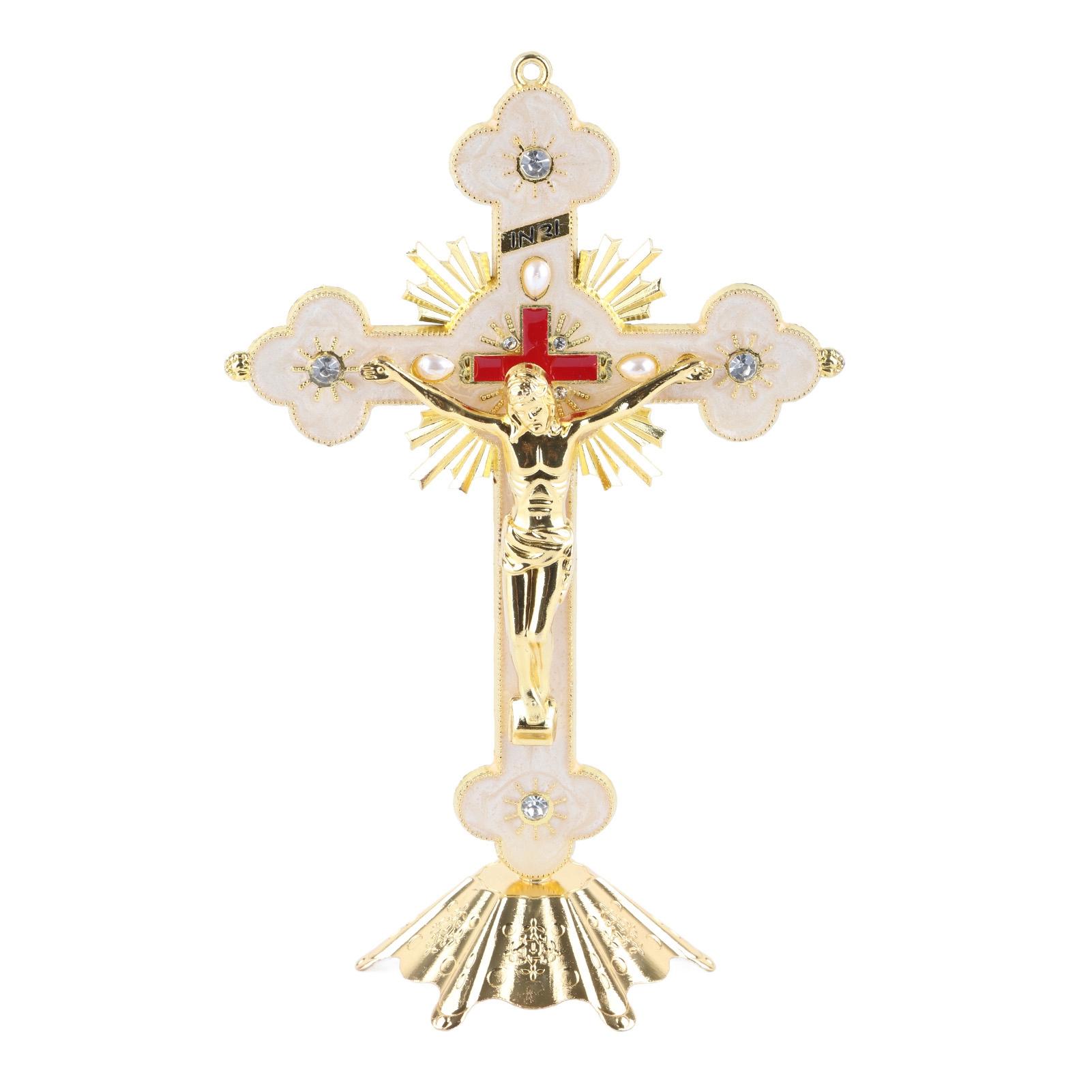 

Металлический стоячий крест с красными стразами, изысканное ретро-элегантное стоячее распятие с основанием