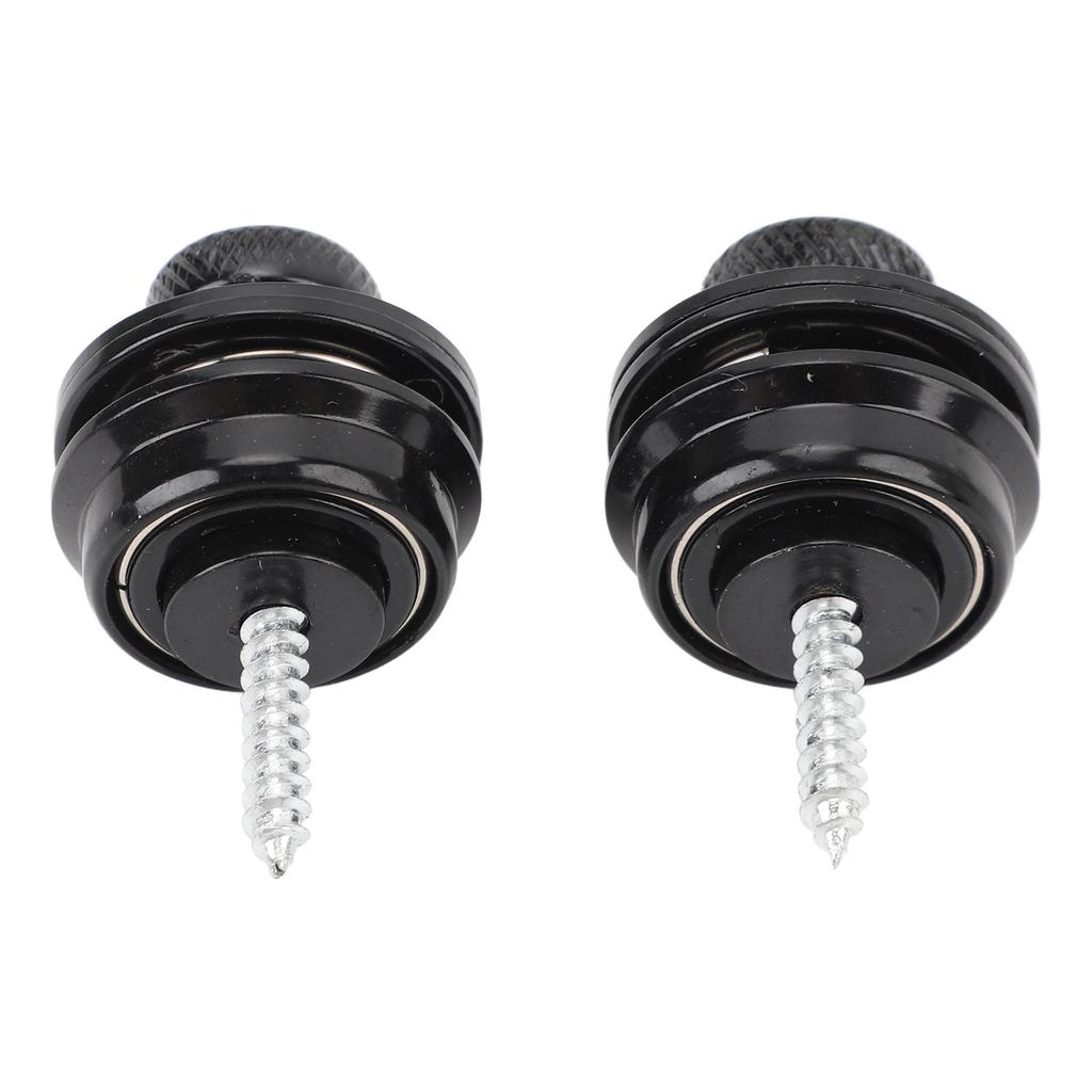 2Pcs Guitar Strap Locks Security Buttons Heavy Duty Metal Flat Round Head Non Slip Fall Resistant Tool Black