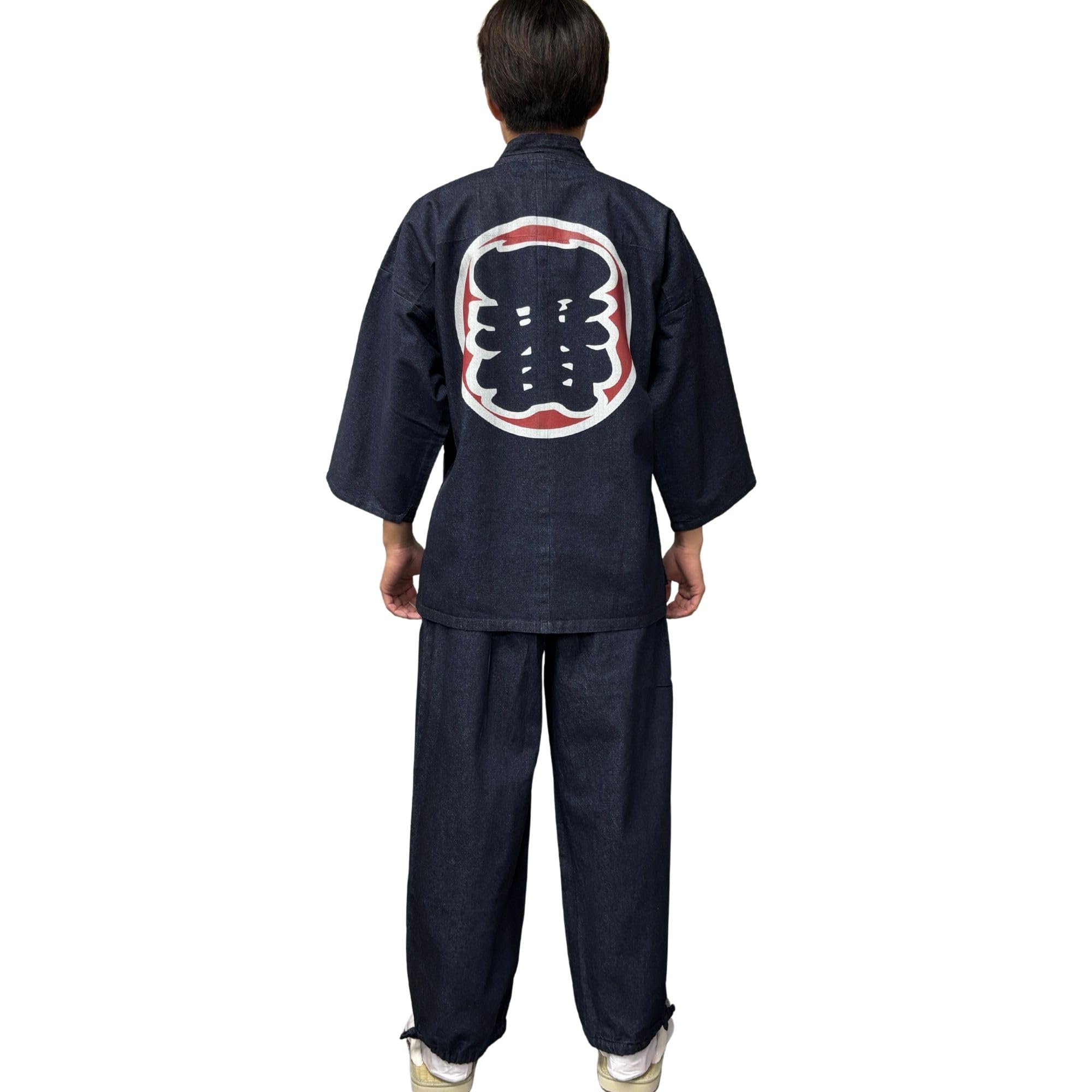 [Edo Ten] Samue (Japanese workwear) - Denim fabric (100% cotton) - Sturdy yet soft - Patterned - All year round - Men s - Edo-style lettering - 1 colo