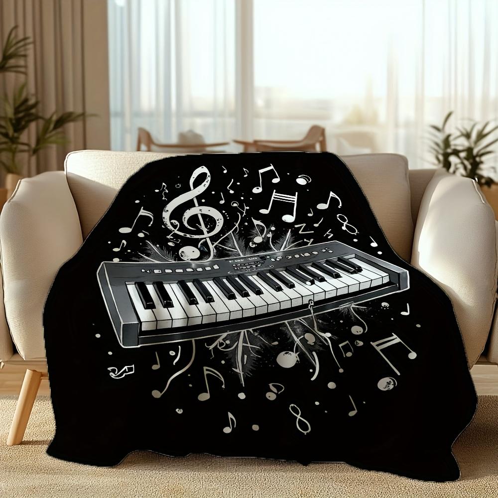 Abstract Musical Notes and Keyboard Print Throw Blanket for Sofa, Bed, Office, Travel, and Music Lover Gift