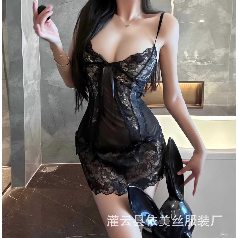 Man Want Sexy Lingerie Pajamas Women's Suit Sexy Transparent Lace Uniform Seduction Cosplay See-through Outfit 9235