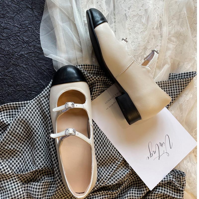 

5Cm small man small size small feet invisible inner height increase thick heel leather Mary Jane shoes women s high heel single shoes 33