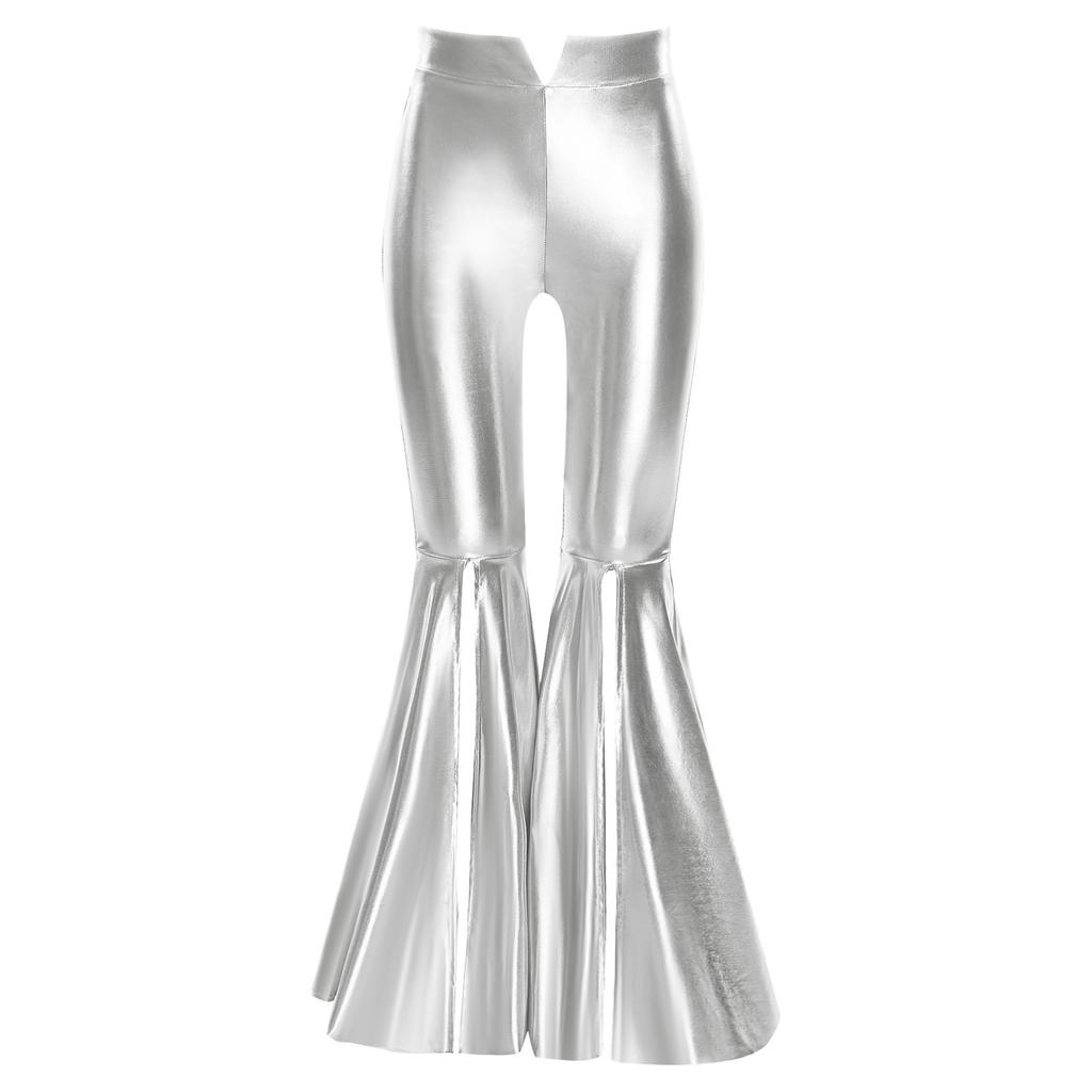 Mädchen Festzug Tanzkostüm Metallische Schlaghosen Design mit Schlitz Bühnenauftritt Wettbewerbsoutfit