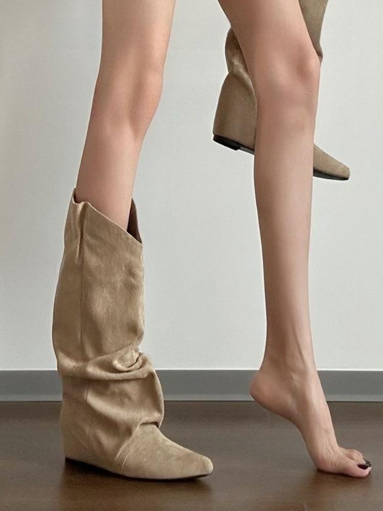 Fashion Khaki High Heels Pointed Toe Long Boots for Women Spring Autumn Trend 2025 Comfortable and Elegant Knee High Shaft Shoes Woman