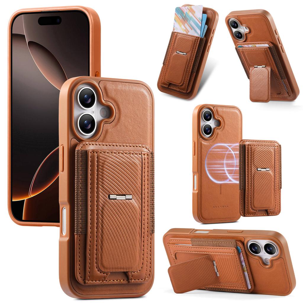 CASENEO For iPhone 17 Case with Foldable Kickstand TPU PU Leather PC Card Bag Magnetic Phone Cover Compatible with MagSafe