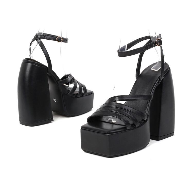 

KNCOKAR 2025 new spring and autumn simple thick-soled high-heeled solid color fashion sandals 34-43 large size 34 чёрный